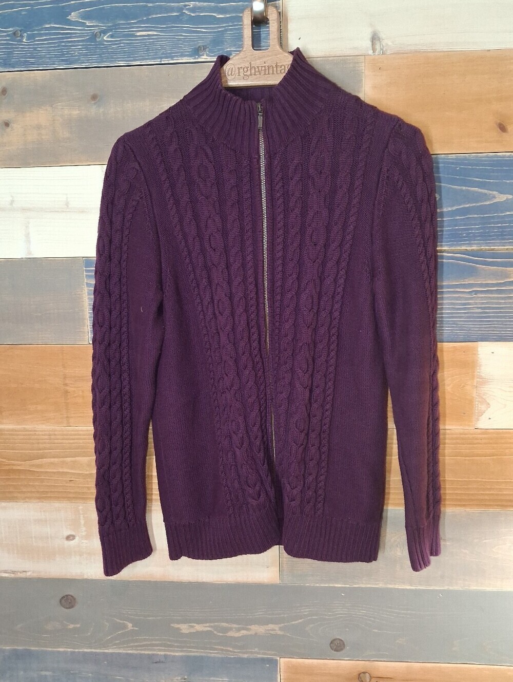L.L.Bean Cable Knit Zip-up Sweater Purple L